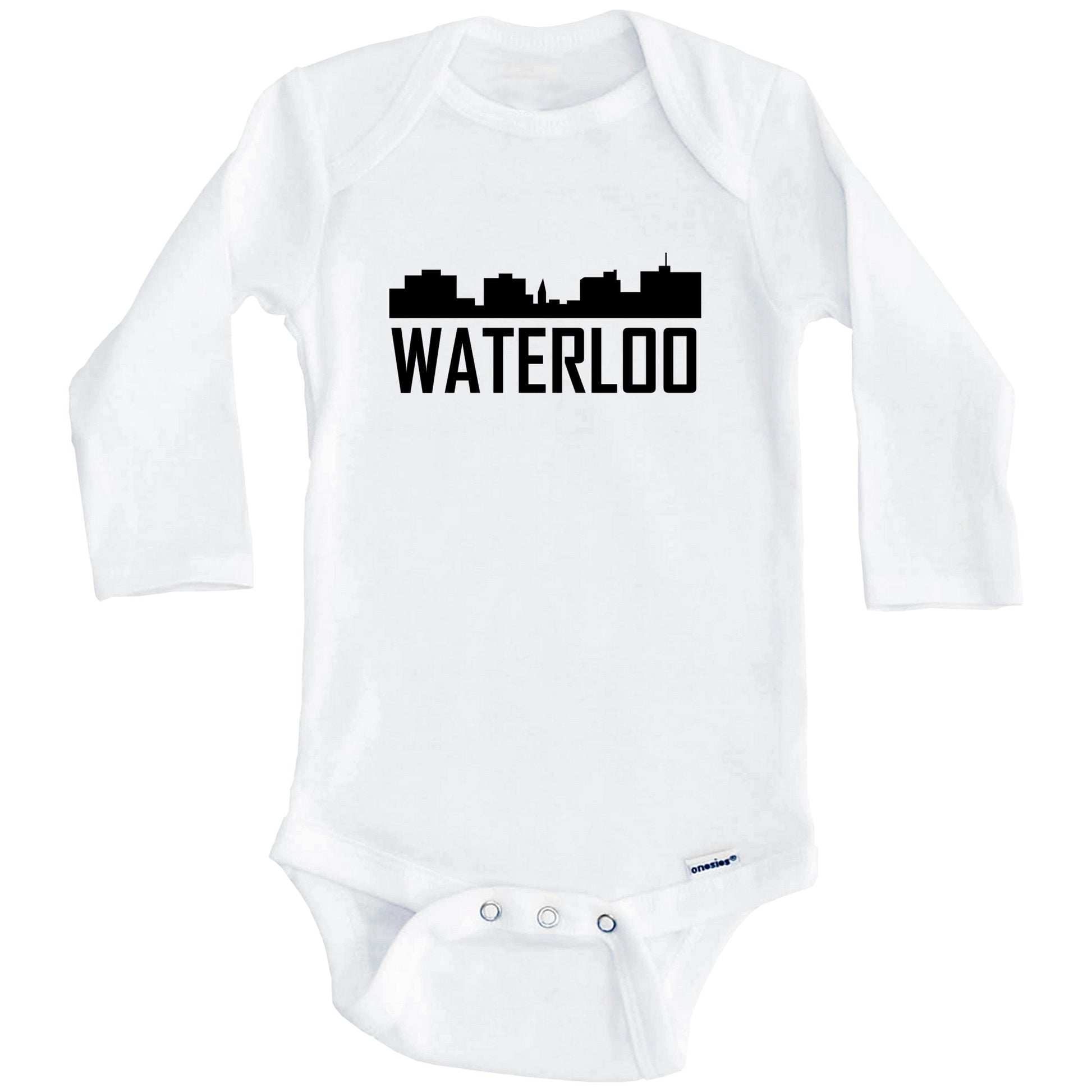 Waterloo Iowa Skyline Silhouette Baby Onesie (Long Sleeves)