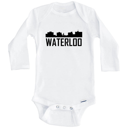 Waterloo Iowa Skyline Silhouette Baby Onesie (Long Sleeves)