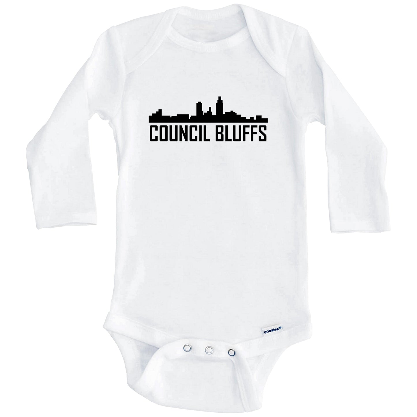 Council Bluffs Iowa Skyline Silhouette Baby Onesie (Long Sleeves)