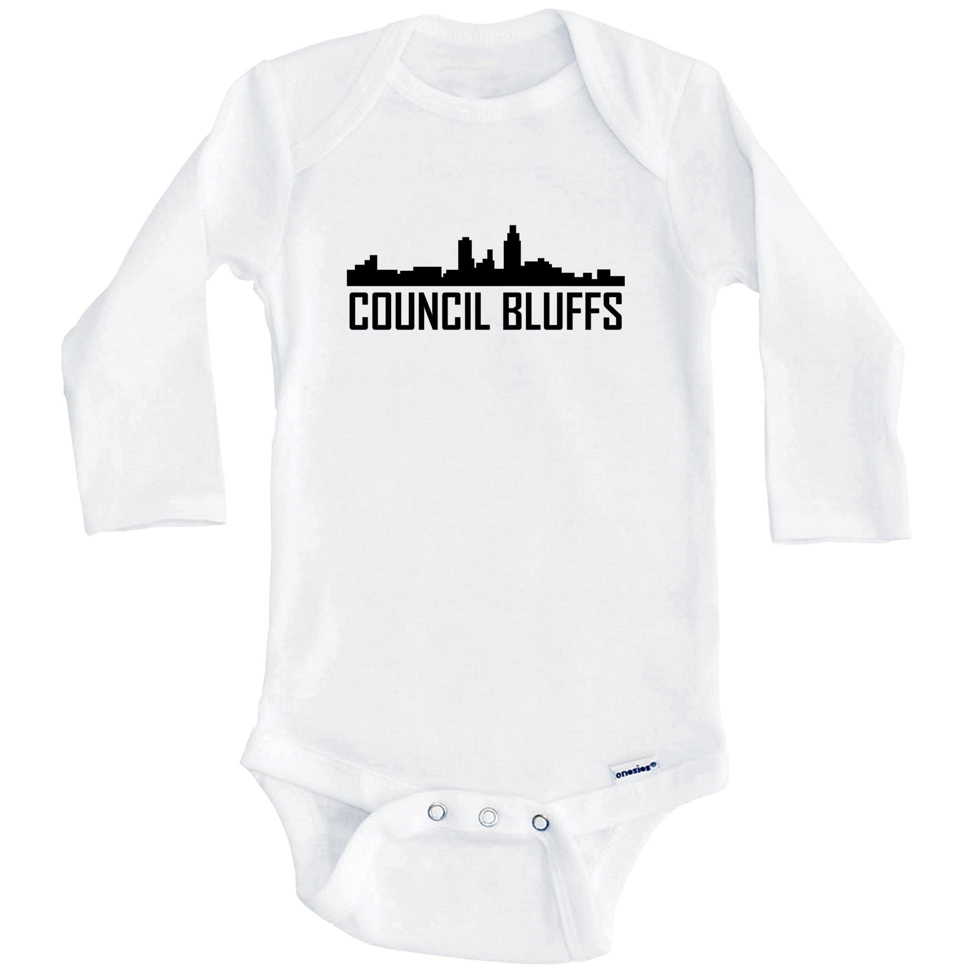 Council Bluffs Iowa Skyline Silhouette Baby Onesie (Long Sleeves)