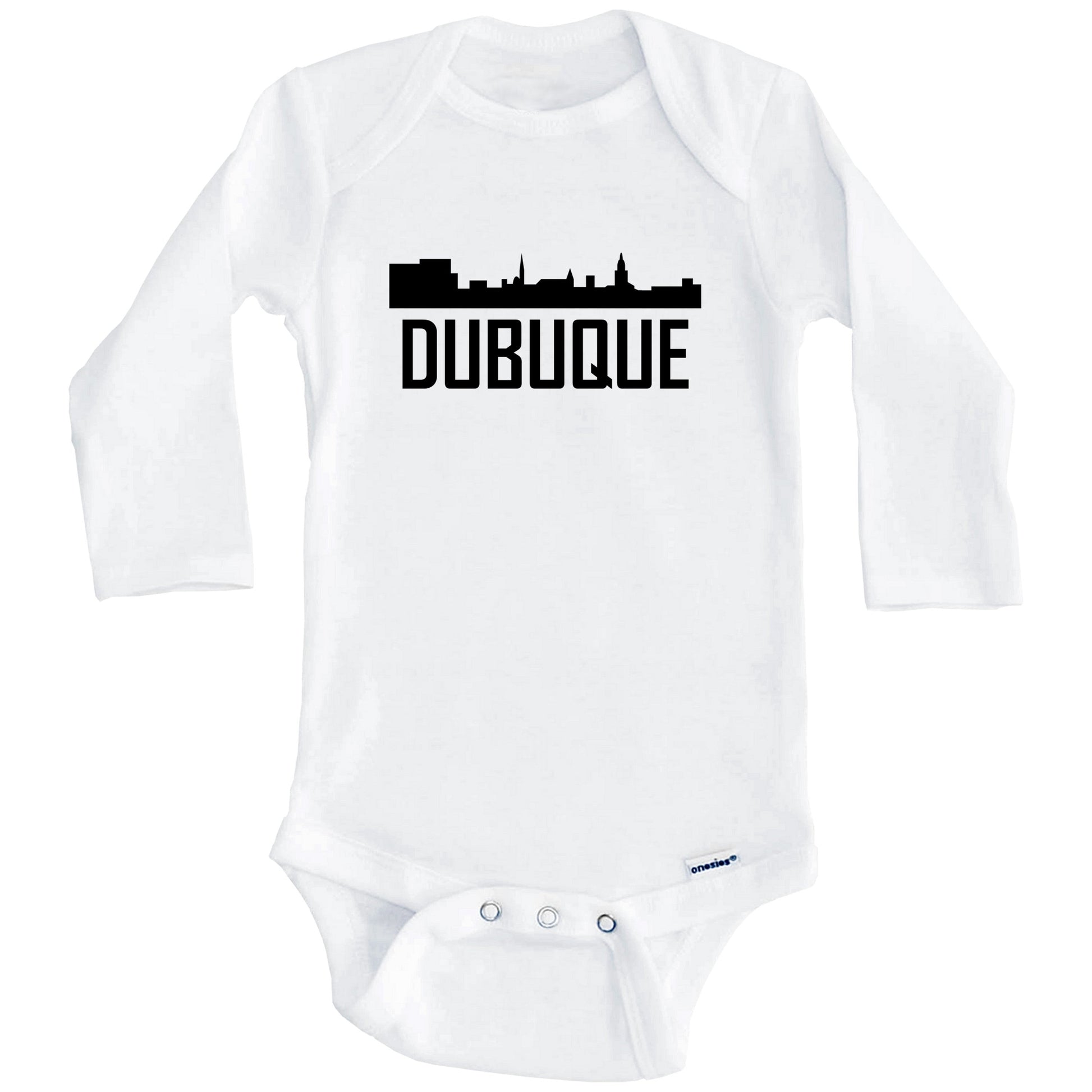Dubuque Iowa Skyline Silhouette Baby Onesie (Long Sleeves)