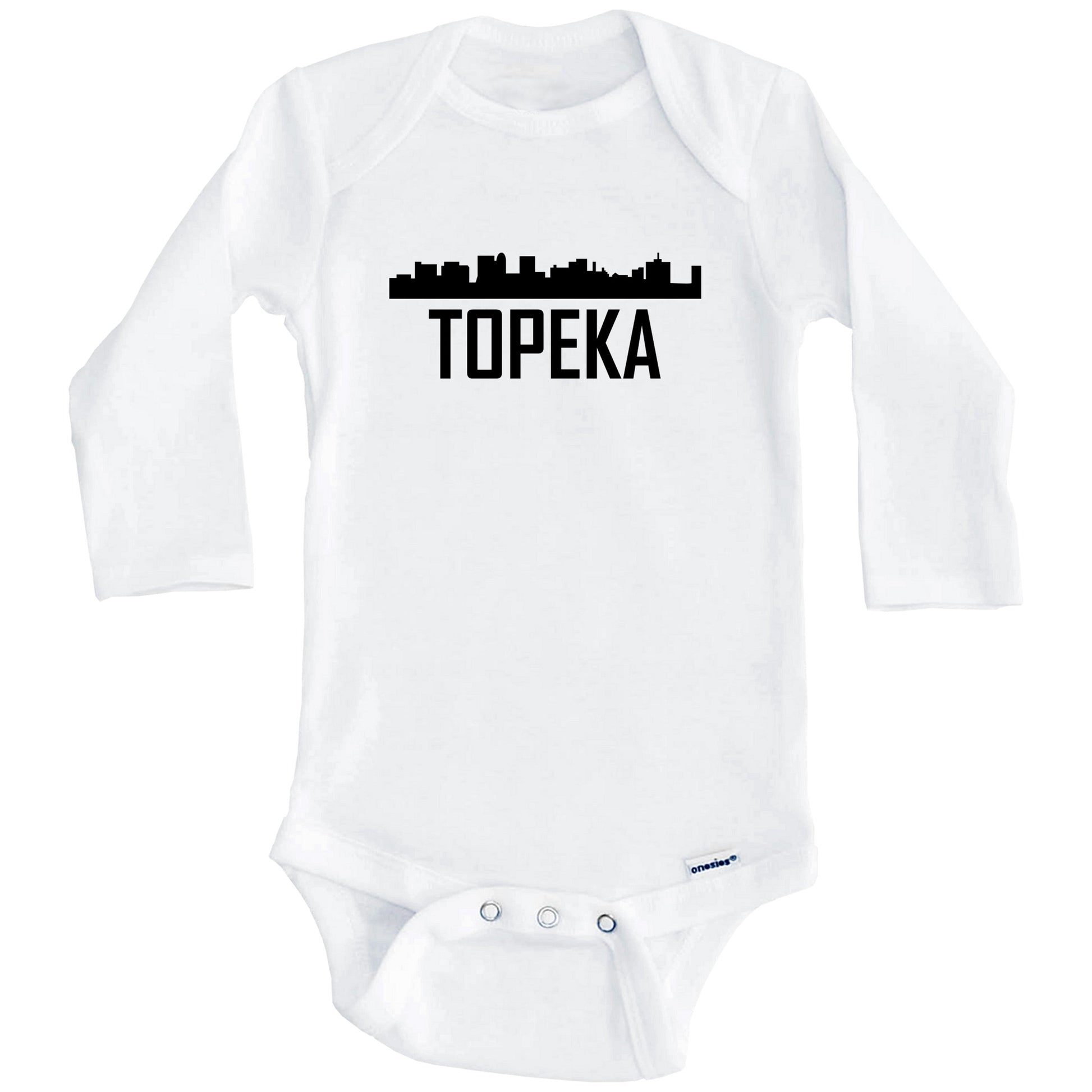 Topeka Kansas Skyline Silhouette Baby Onesie (Long Sleeves)