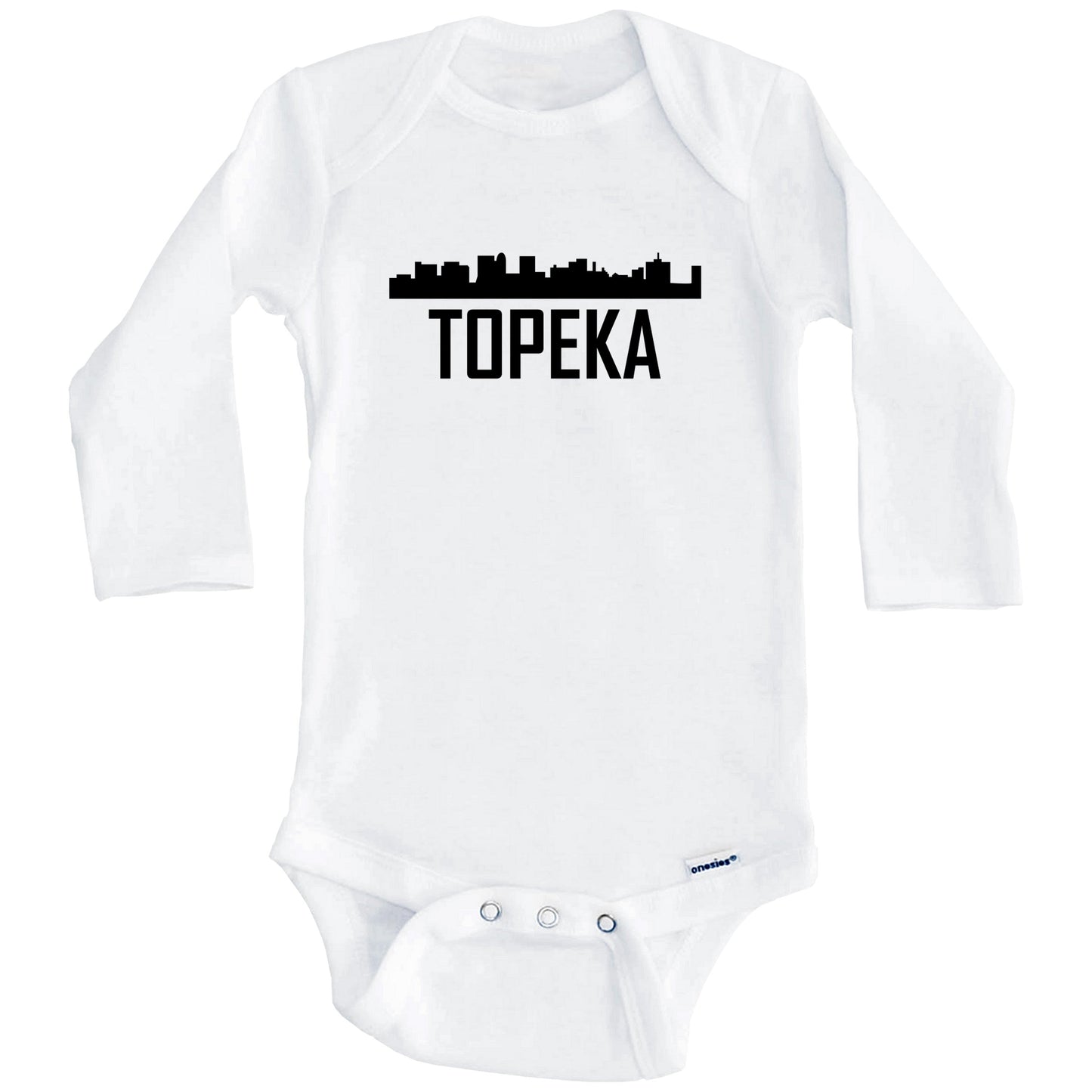 Topeka Kansas Skyline Silhouette Baby Onesie (Long Sleeves)