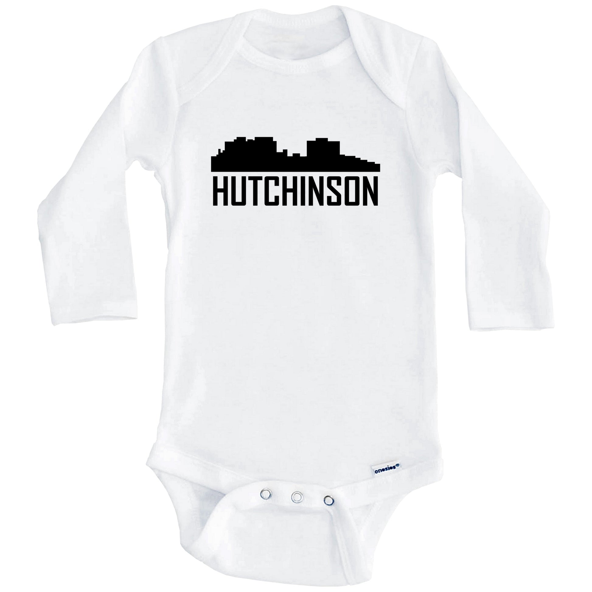 Hutchinson Kansas Skyline Silhouette Baby Onesie (Long Sleeves)