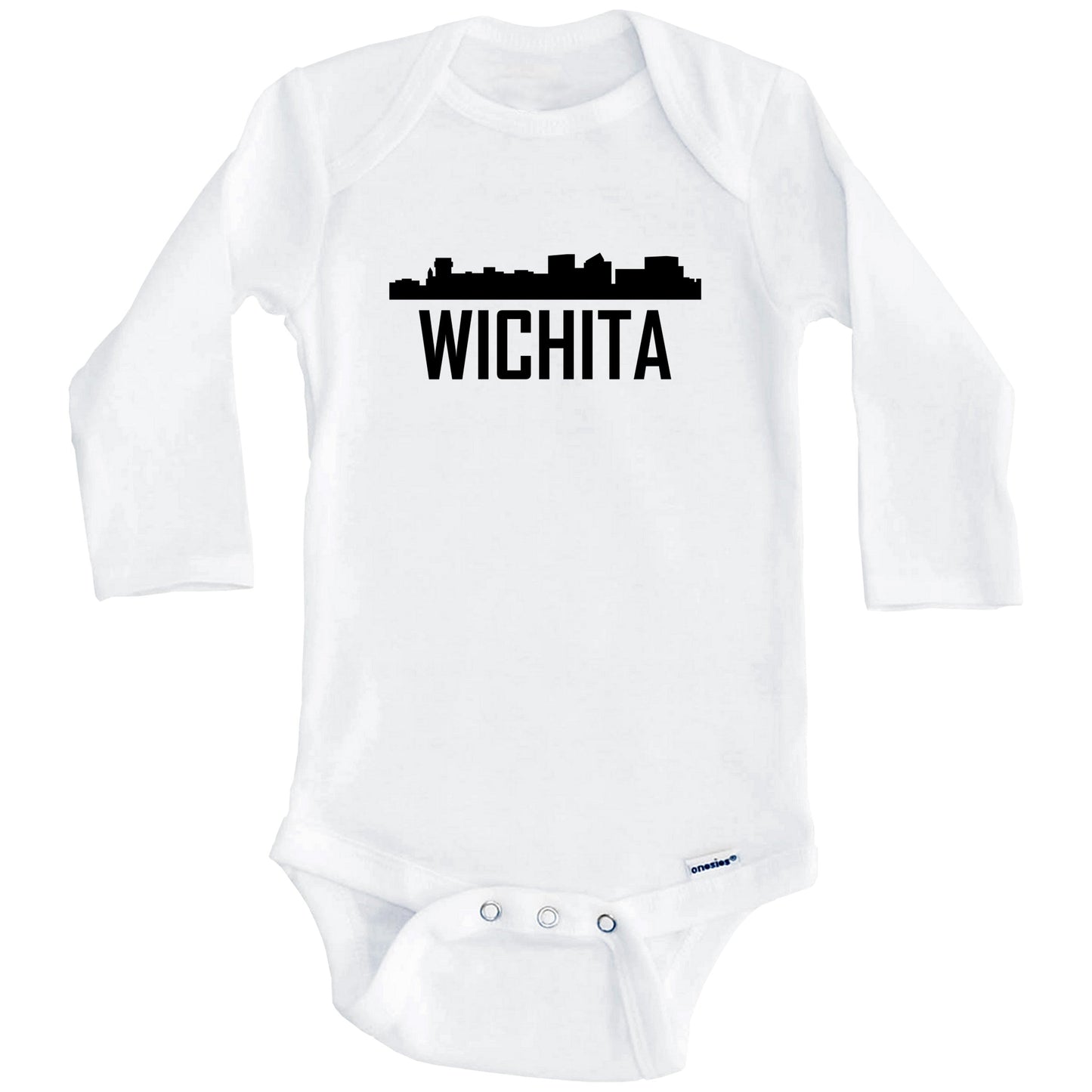 Wichita Kansas Skyline Silhouette Baby Onesie (Long Sleeves)