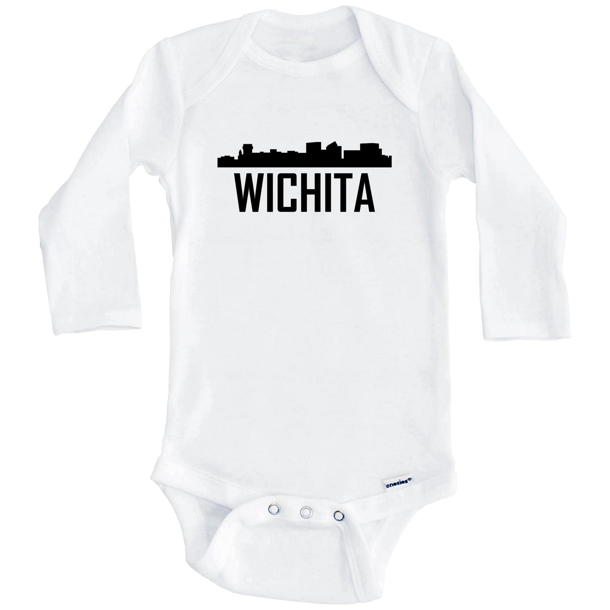 Wichita Kansas Skyline Silhouette Baby Onesie (Long Sleeves)
