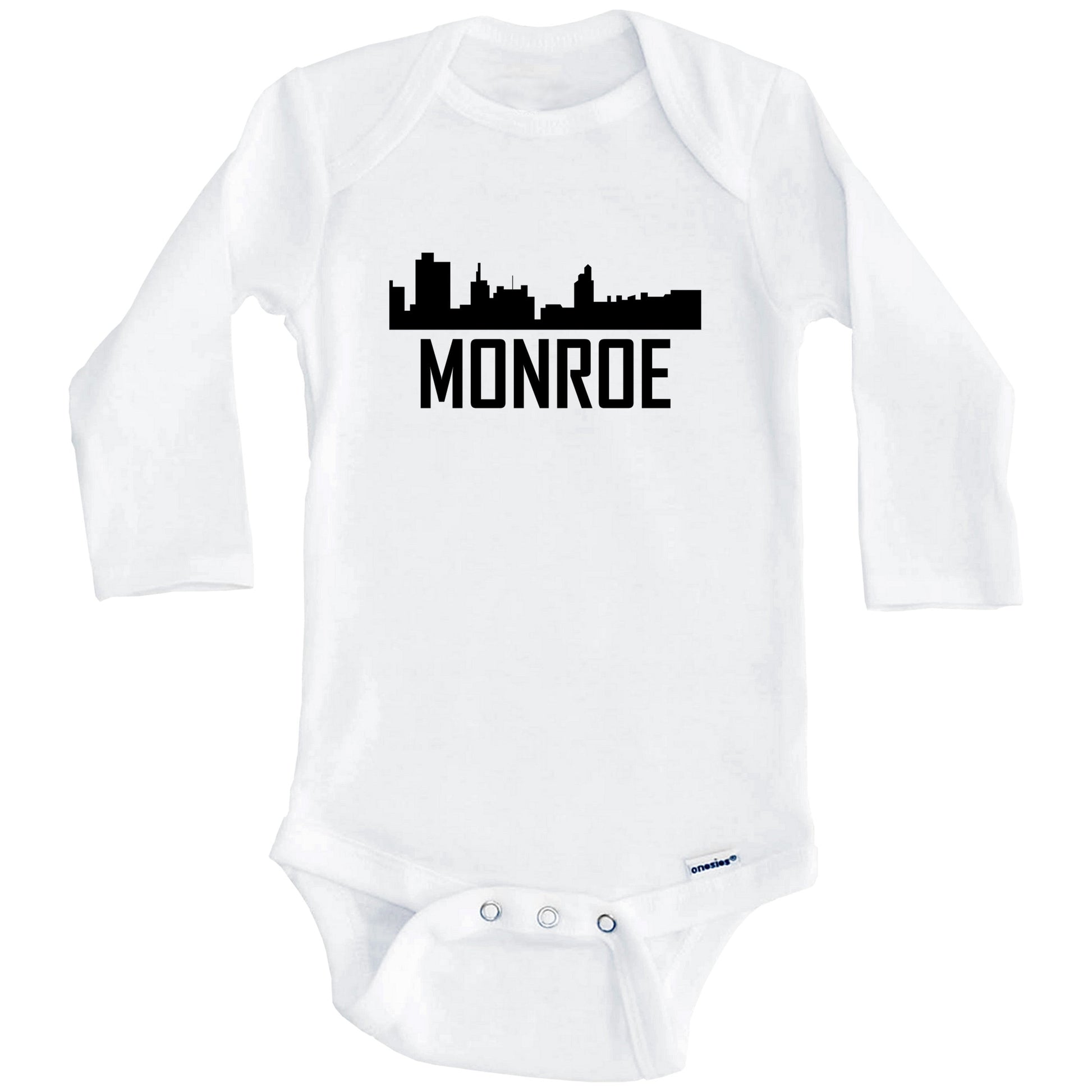 Monroe Louisiana Skyline Silhouette Baby Onesie (Long Sleeves)