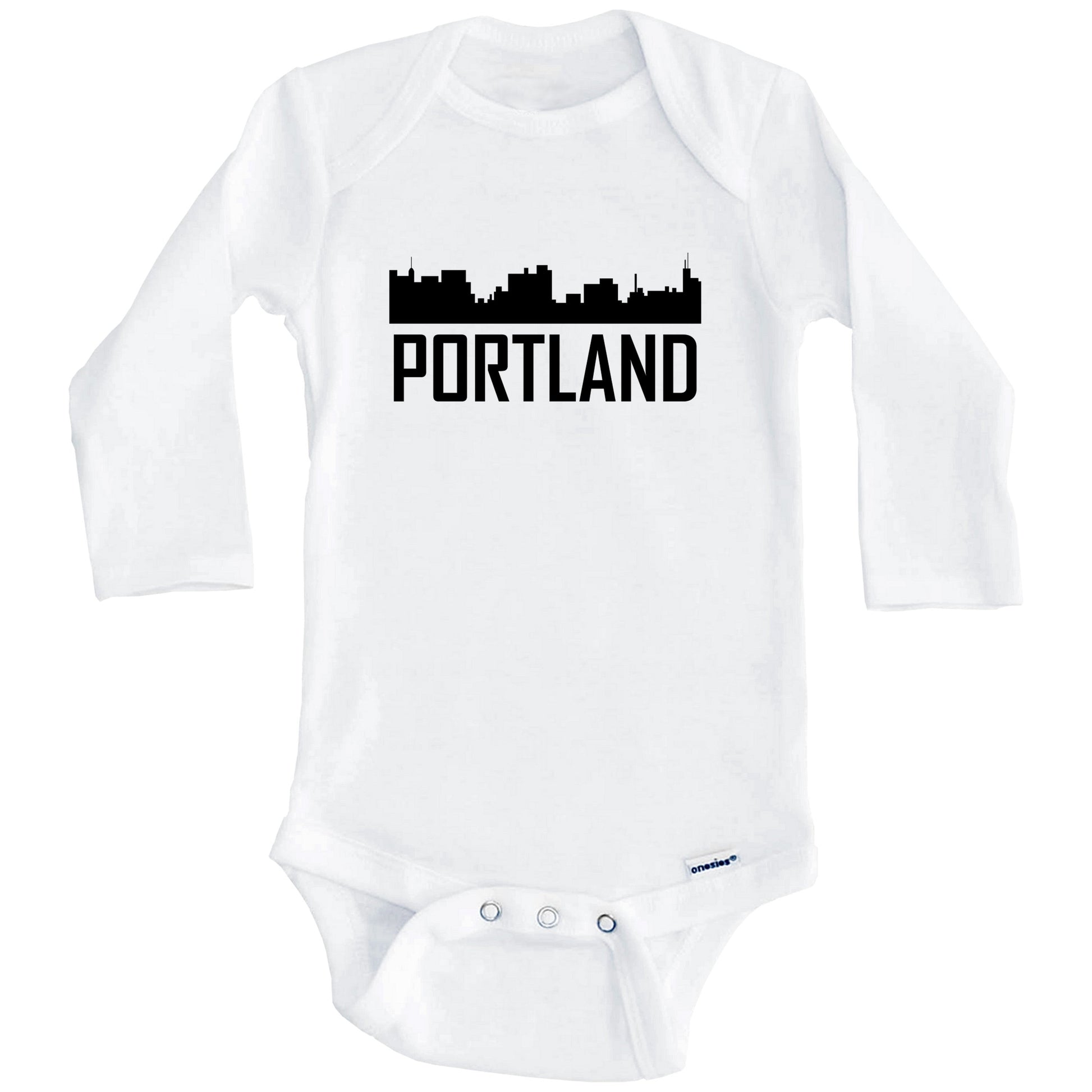 Portland Maine Skyline Silhouette Baby Onesie (Long Sleeves)