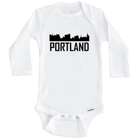 Portland Maine Skyline Silhouette Baby Onesie (Long Sleeves)