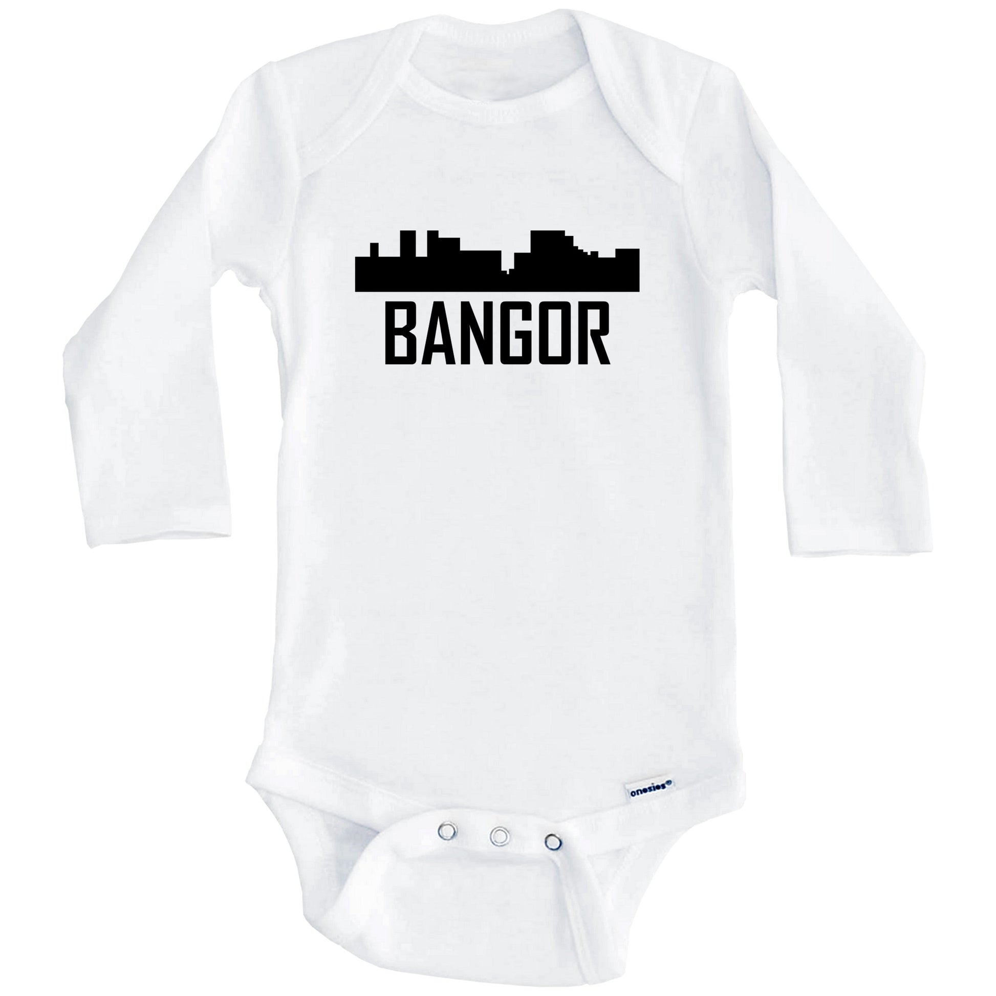 Bangor Maine Skyline Silhouette Baby Onesie (Long Sleeves)