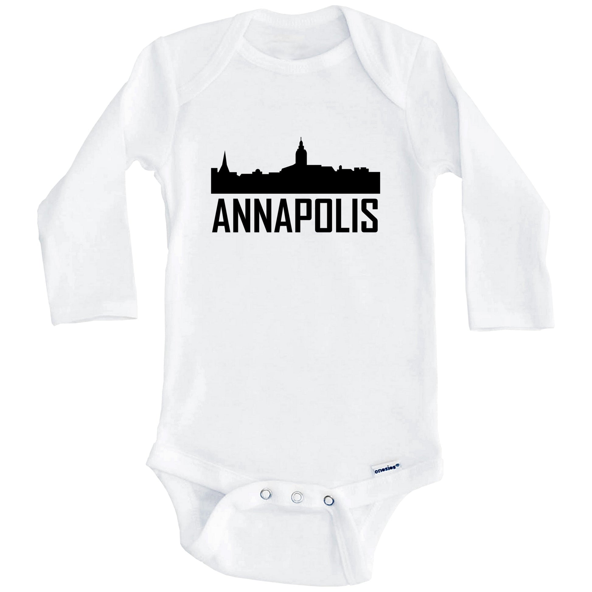 Annapolis Maryland Skyline Silhouette Baby Onesie (Long Sleeves)