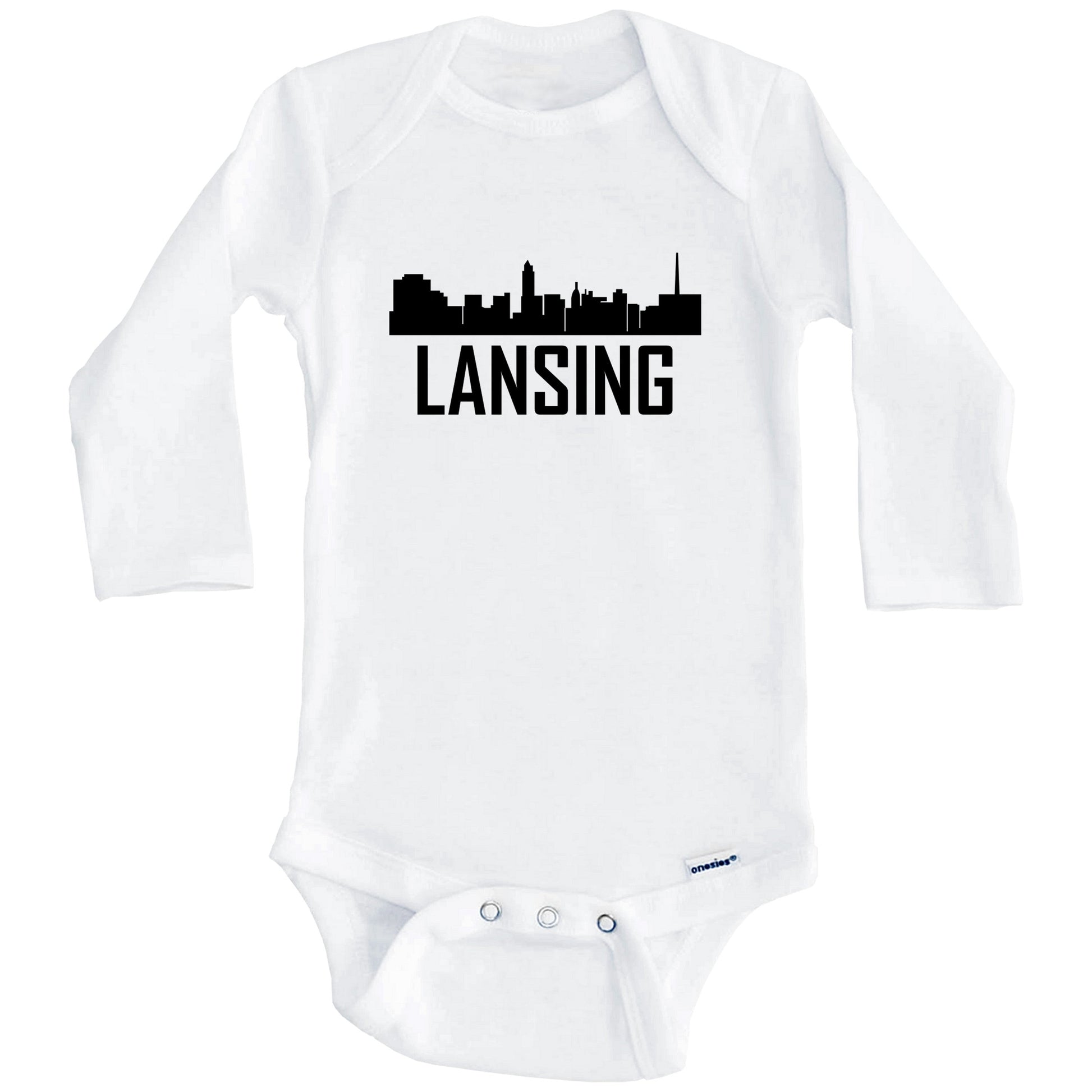 Lansing Michigan Skyline Silhouette Baby Onesie (Long Sleeves)
