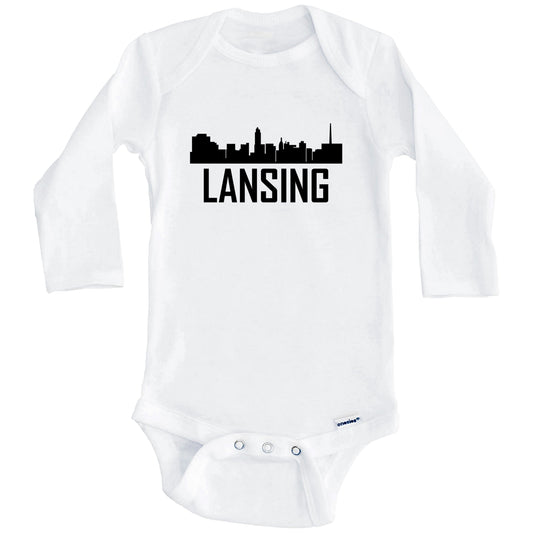 Lansing Michigan Skyline Silhouette Baby Onesie (Long Sleeves)