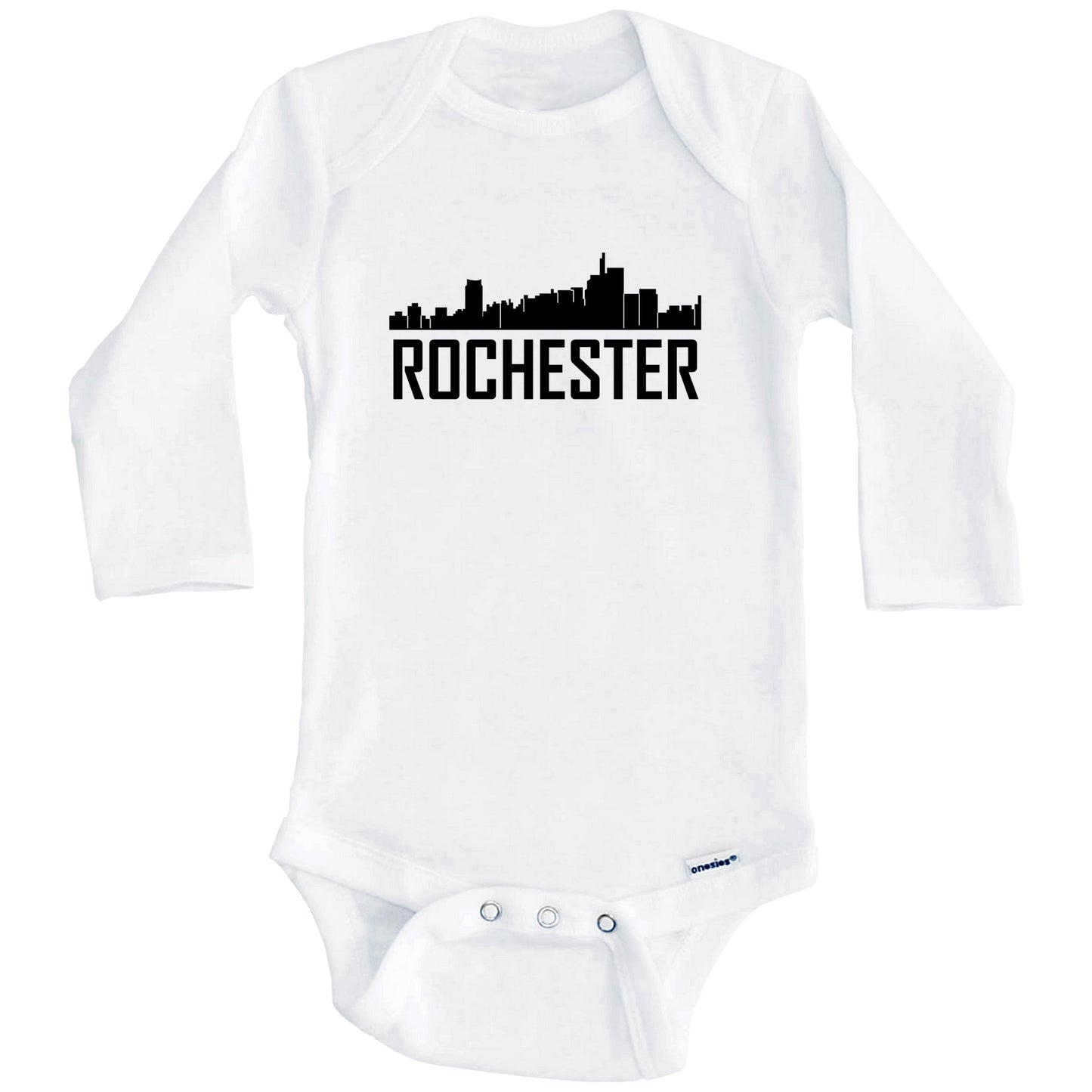 Rochester Michigan Skyline Silhouette Baby Onesie (Long Sleeves)
