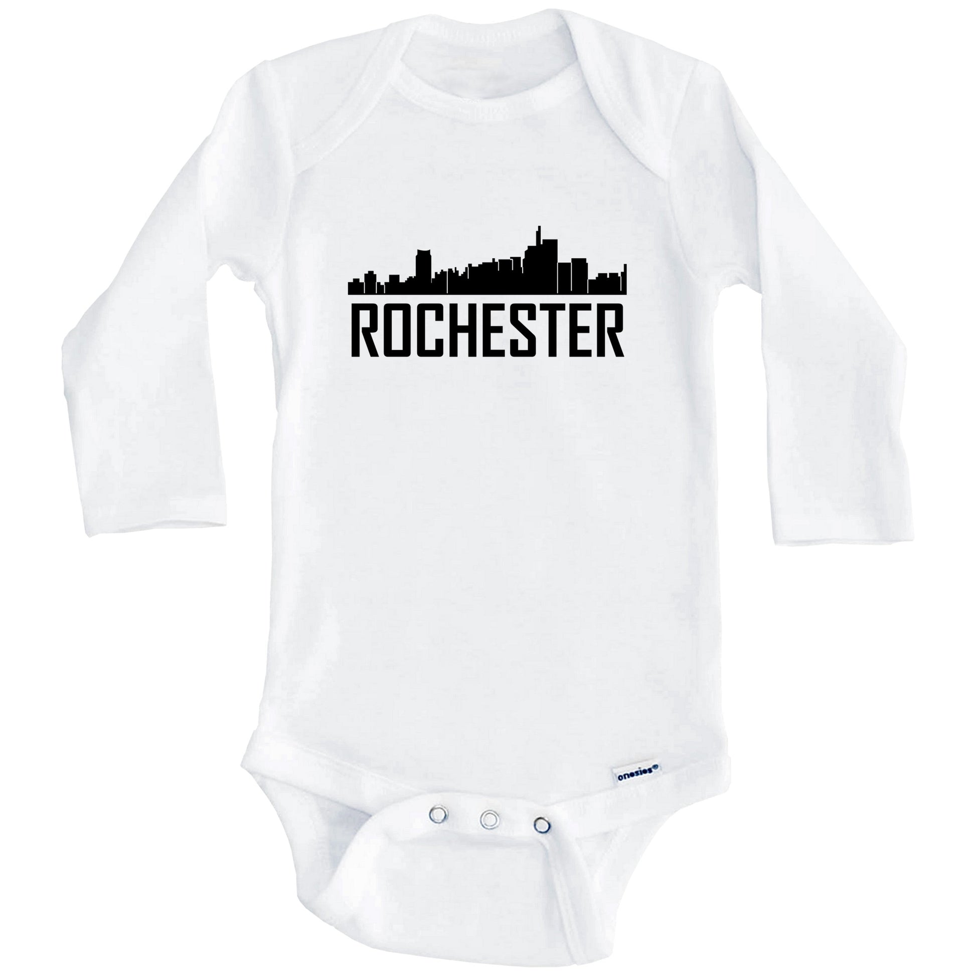 Rochester Michigan Skyline Silhouette Baby Onesie (Long Sleeves)