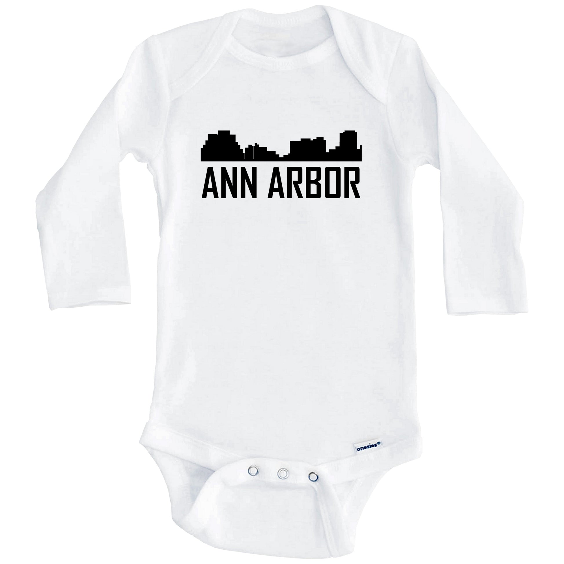 Ann Arbor Michigan Skyline Silhouette Baby Onesie (Long Sleeves)