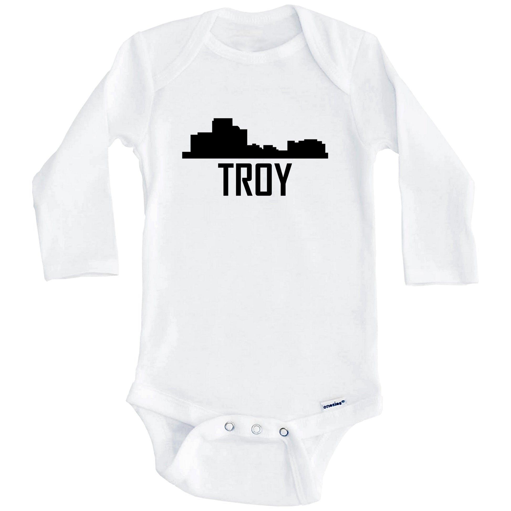 Troy Michigan Skyline Silhouette Baby Onesie (Long Sleeves)