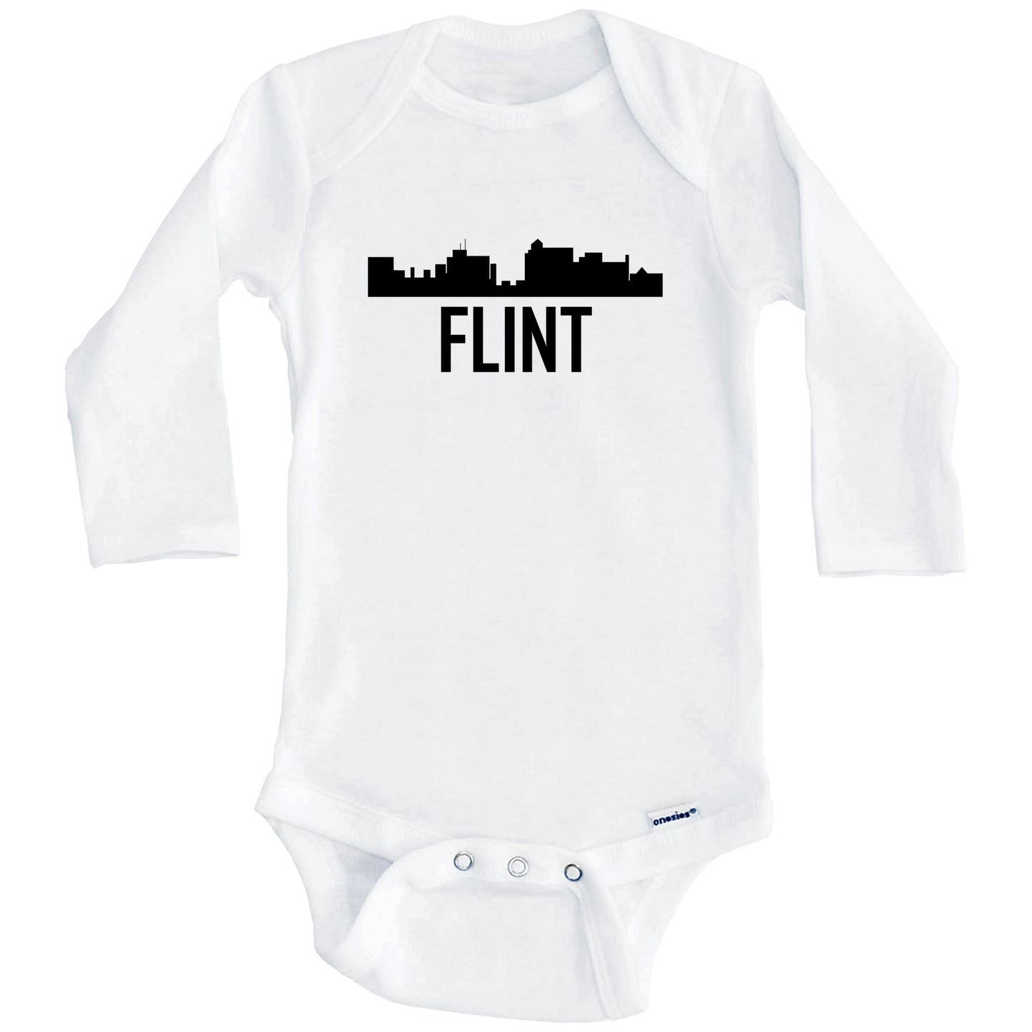 Flint Michigan Skyline Silhouette Baby Onesie (Long Sleeves)