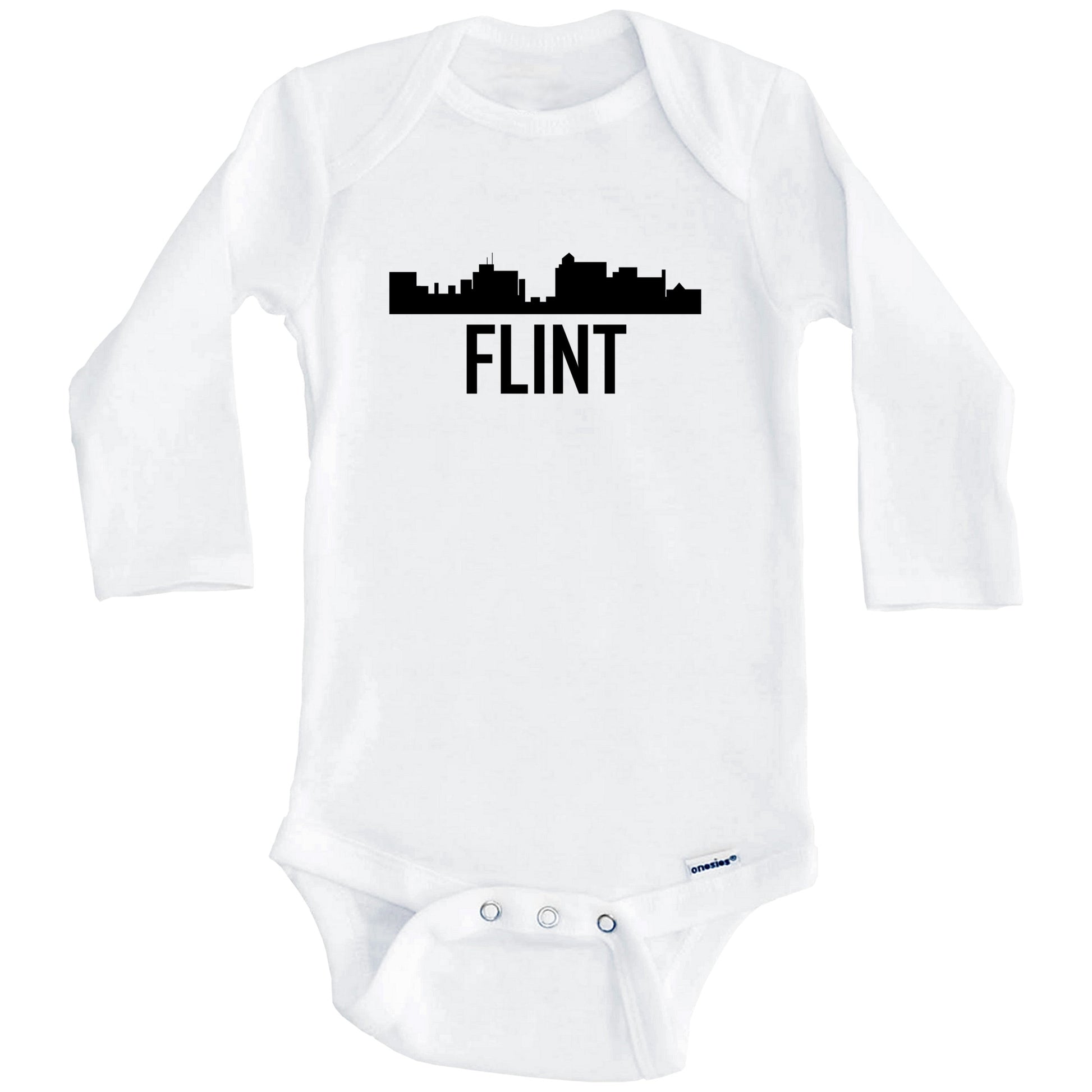 Flint Michigan Skyline Silhouette Baby Onesie (Long Sleeves)