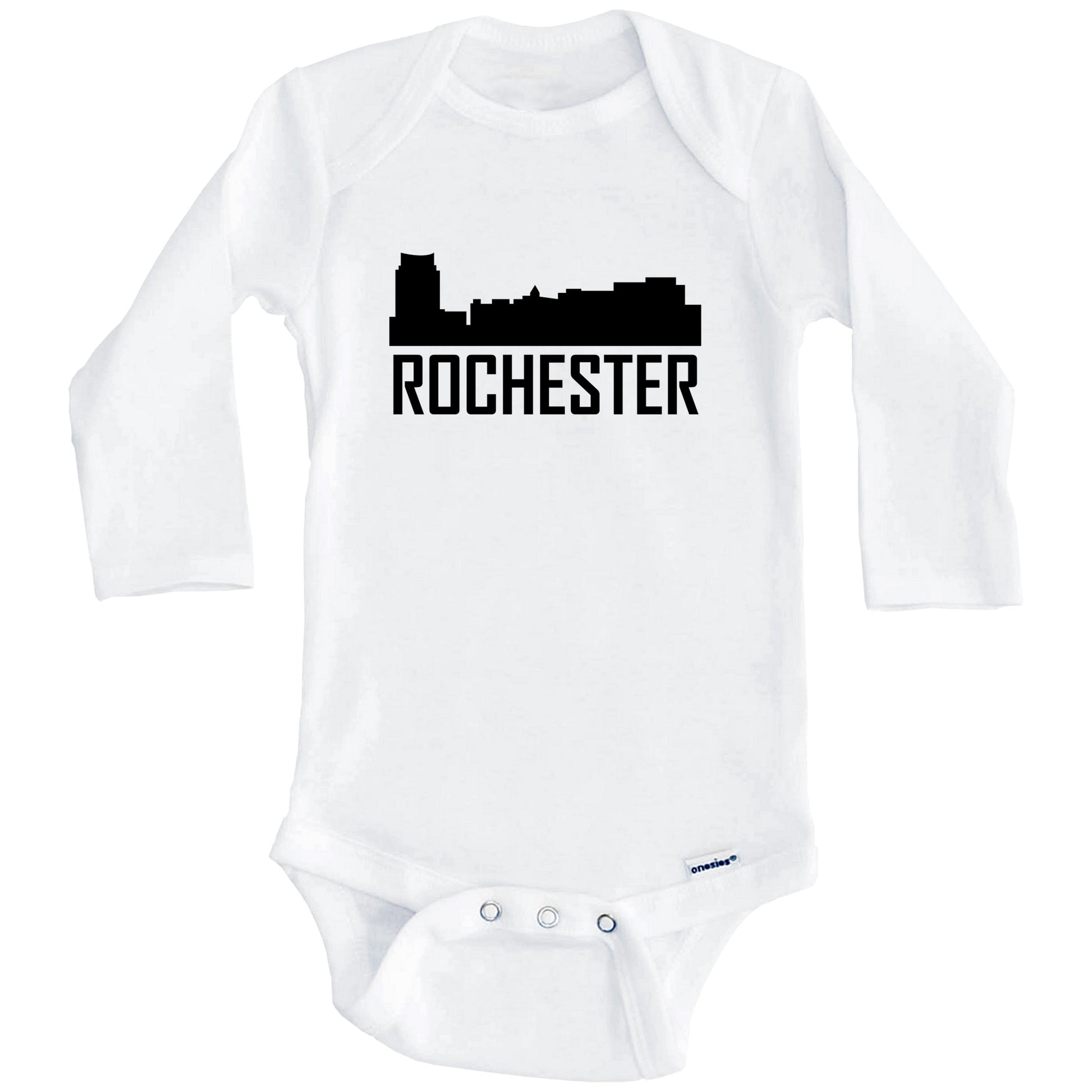 Rochester Minnesota Skyline Silhouette Baby Onesie (Long Sleeves)