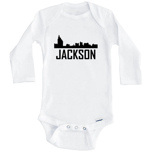 Jackson Mississippi Skyline Silhouette Baby Onesie (Long Sleeves)