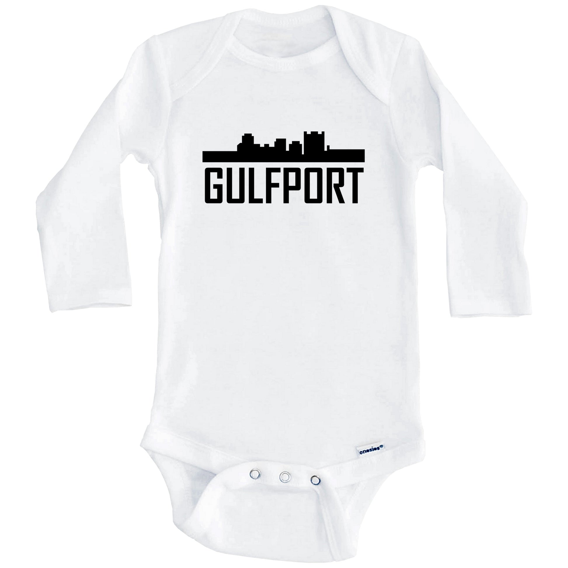 Gulfport Mississippi Skyline Silhouette Baby Onesie (Long Sleeves)