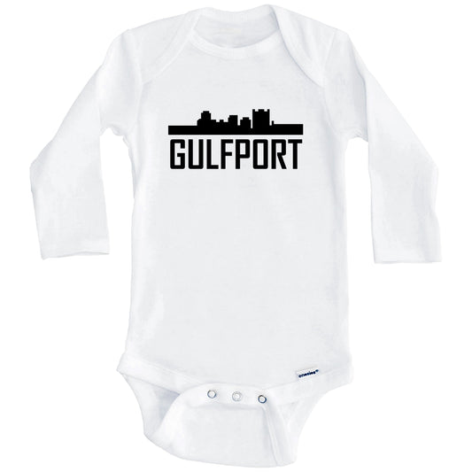 Gulfport Mississippi Skyline Silhouette Baby Onesie (Long Sleeves)