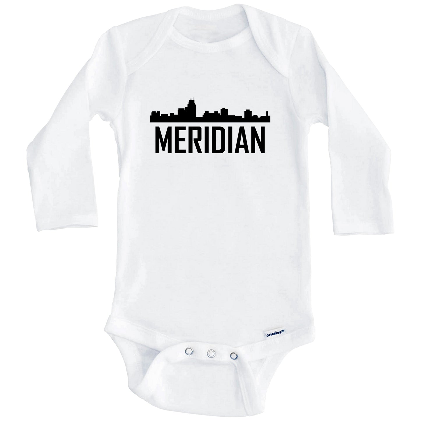 Meridian Mississippi Skyline Silhouette Baby Onesie (Long Sleeves)