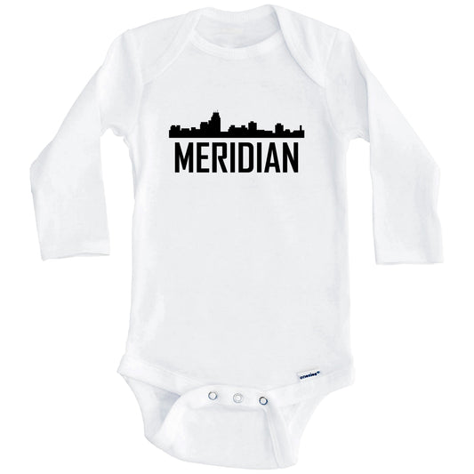 Meridian Mississippi Skyline Silhouette Baby Onesie (Long Sleeves)
