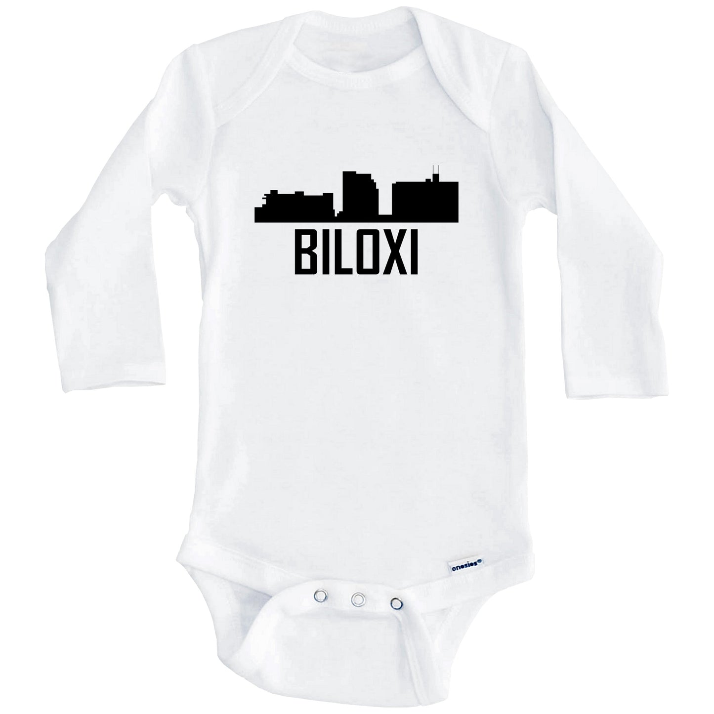 Biloxi Mississippi Skyline Silhouette Baby Onesie (Long Sleeves)