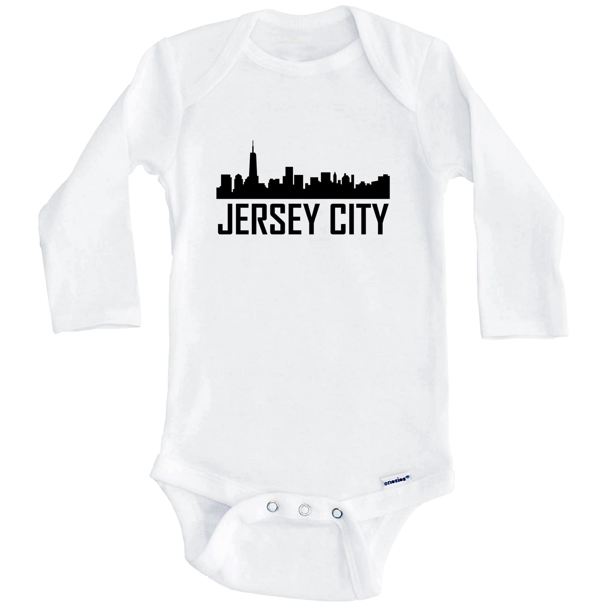 Jersey City New Jersey Skyline Silhouette Baby Onesie (Long Sleeves)