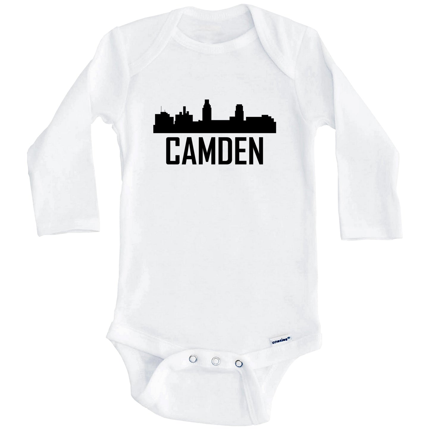 Camden New Jersey Skyline Silhouette Baby Onesie (Long Sleeves)