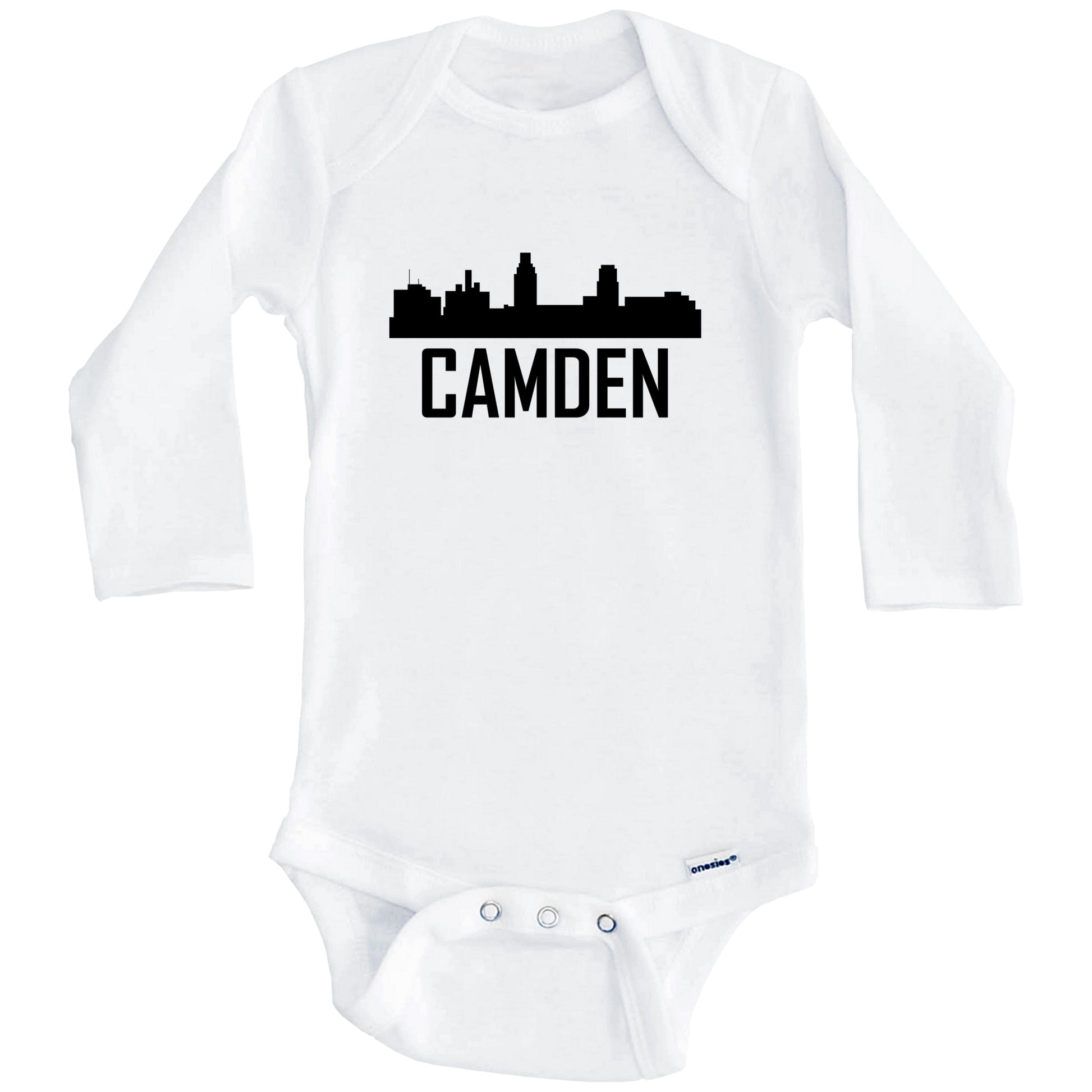 Camden New Jersey Skyline Silhouette Baby Onesie (Long Sleeves)