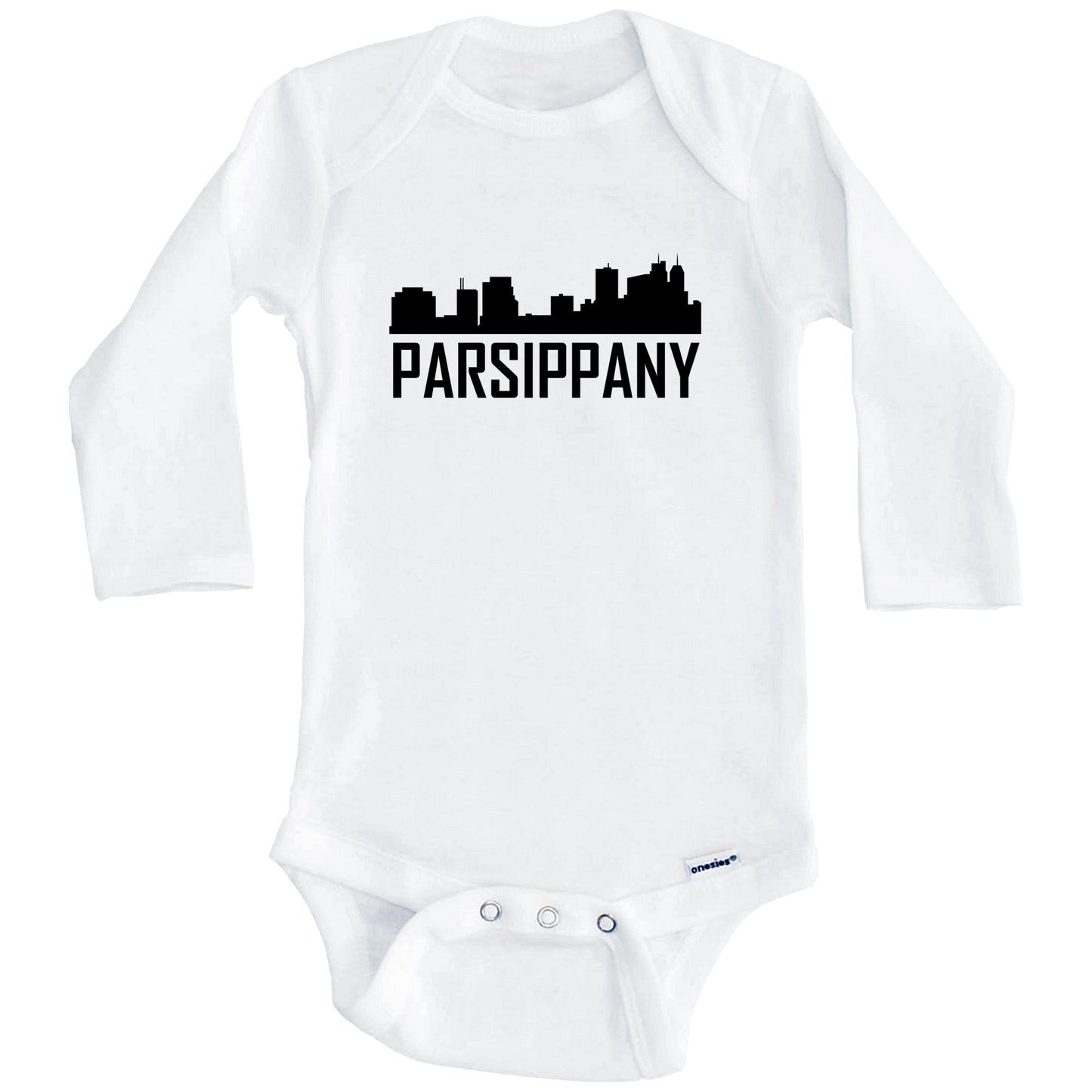 Parsippany New Jersey Skyline Silhouette Baby Onesie (Long Sleeves)