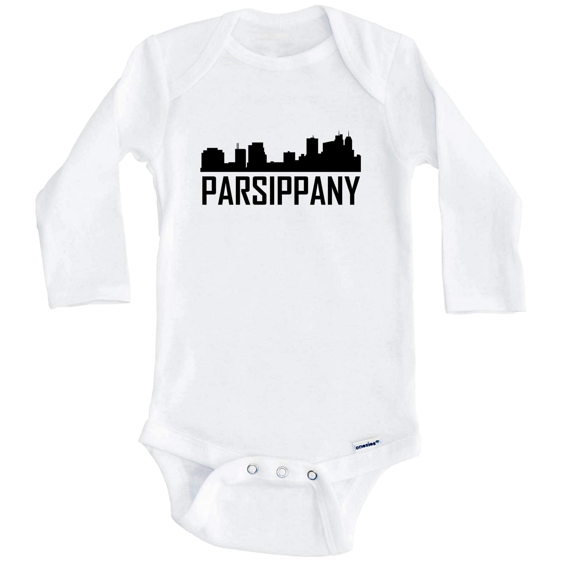 Parsippany New Jersey Skyline Silhouette Baby Onesie (Long Sleeves)