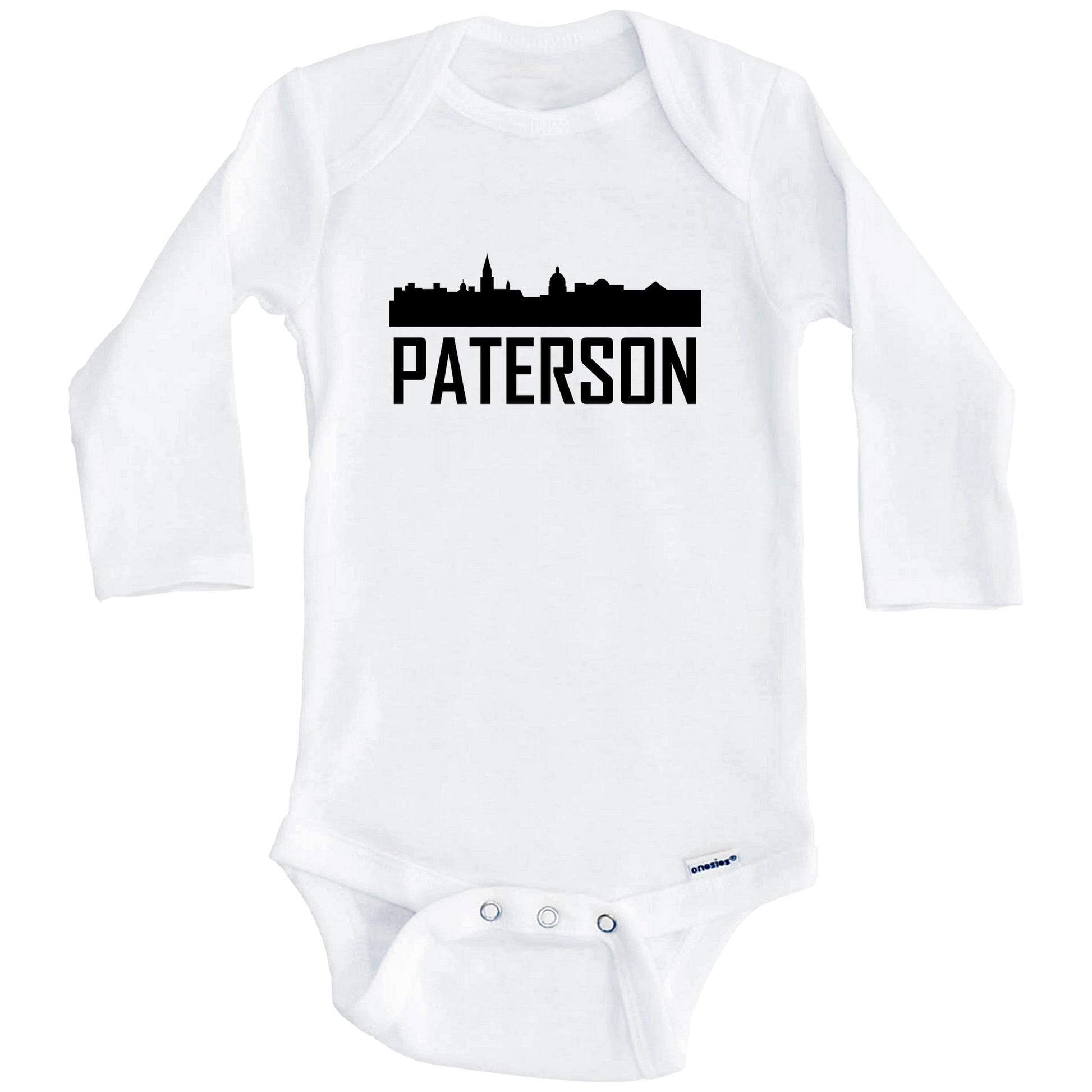 Paterson New Jersey Skyline Silhouette Baby Onesie (Long Sleeves)