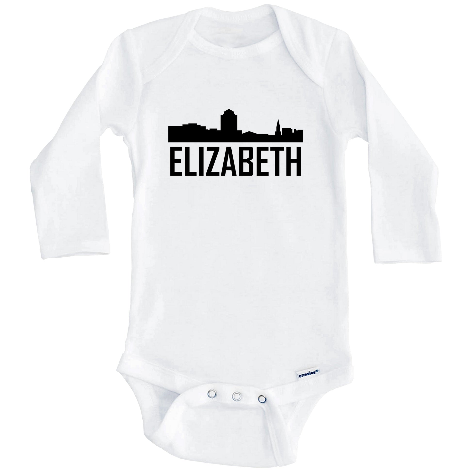 Elizabeth New Jersey Skyline Silhouette Baby Onesie (Long Sleeves)