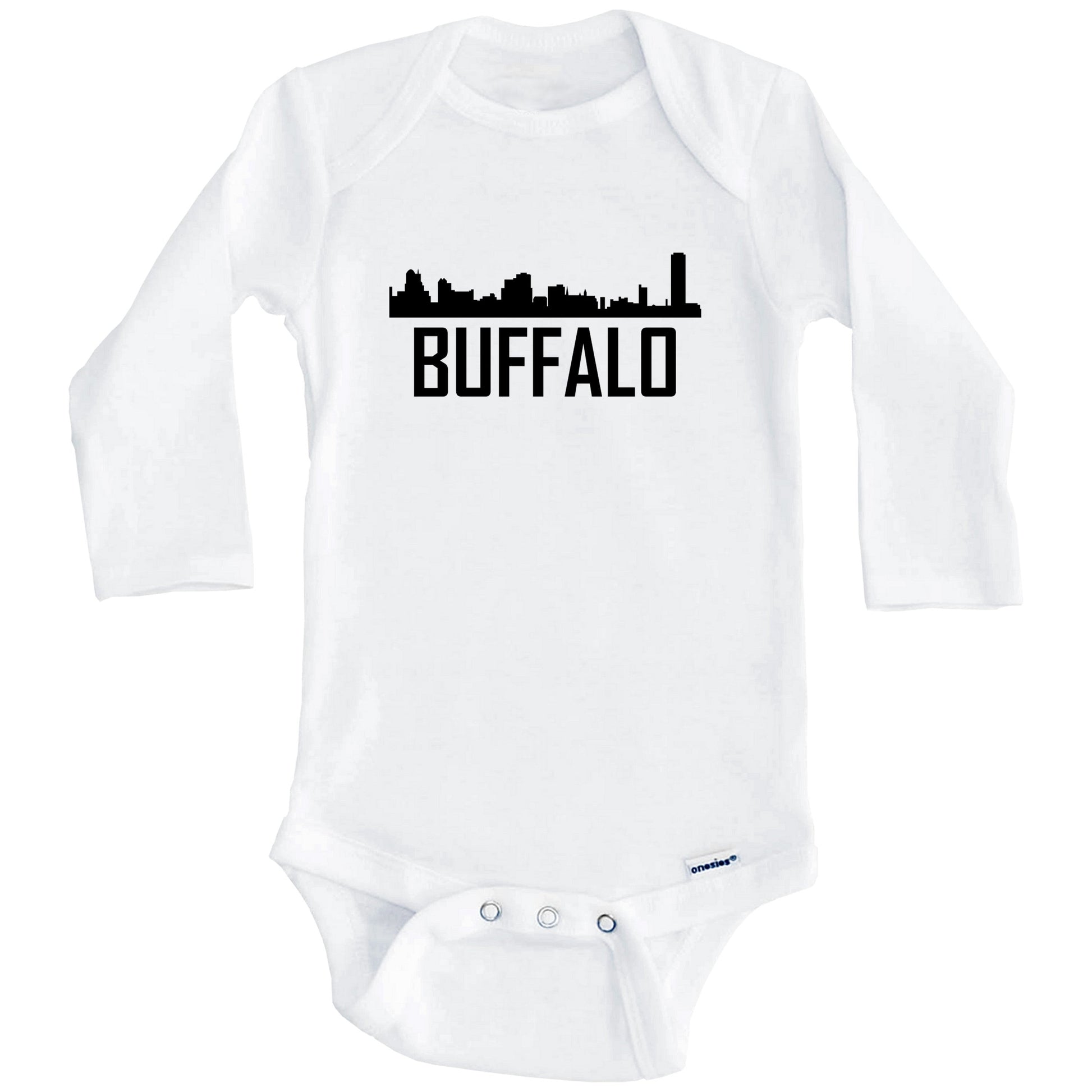 Buffalo New York Skyline Silhouette Baby Onesie (Long Sleeves)