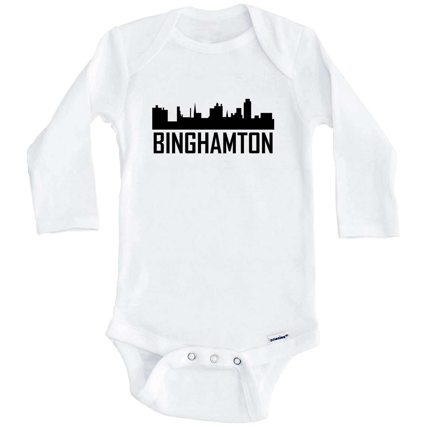 Binghamton New York Skyline Silhouette Baby Onesie (Long Sleeves)