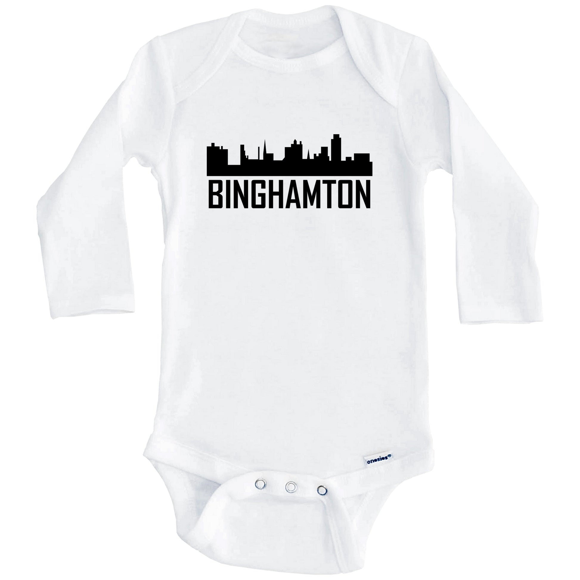 Binghamton New York Skyline Silhouette Baby Onesie (Long Sleeves)