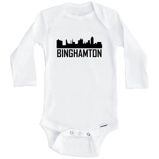 Binghamton New York Skyline Silhouette Baby Onesie (Long Sleeves)