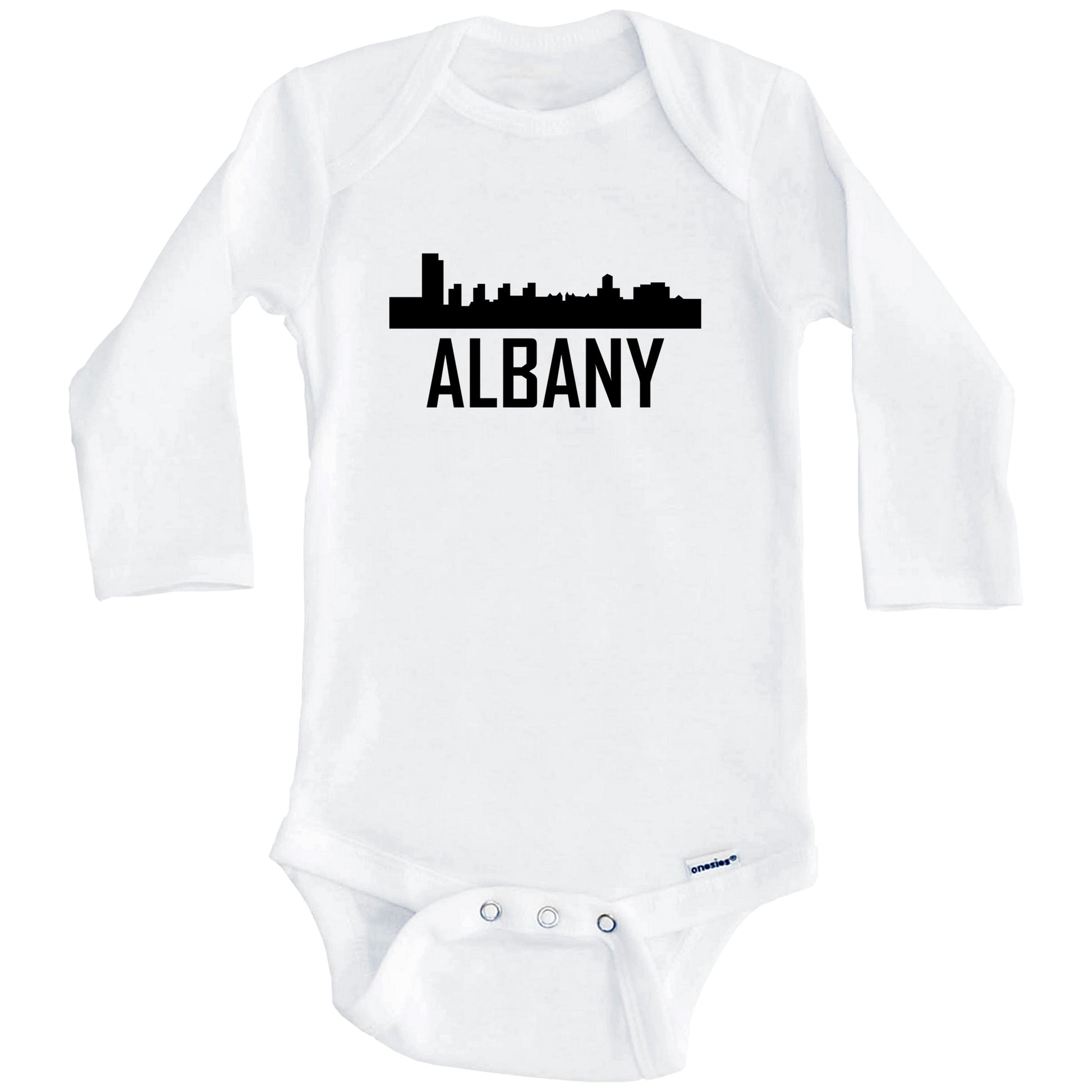 Albany New York Skyline Silhouette Baby Onesie (Long Sleeves)