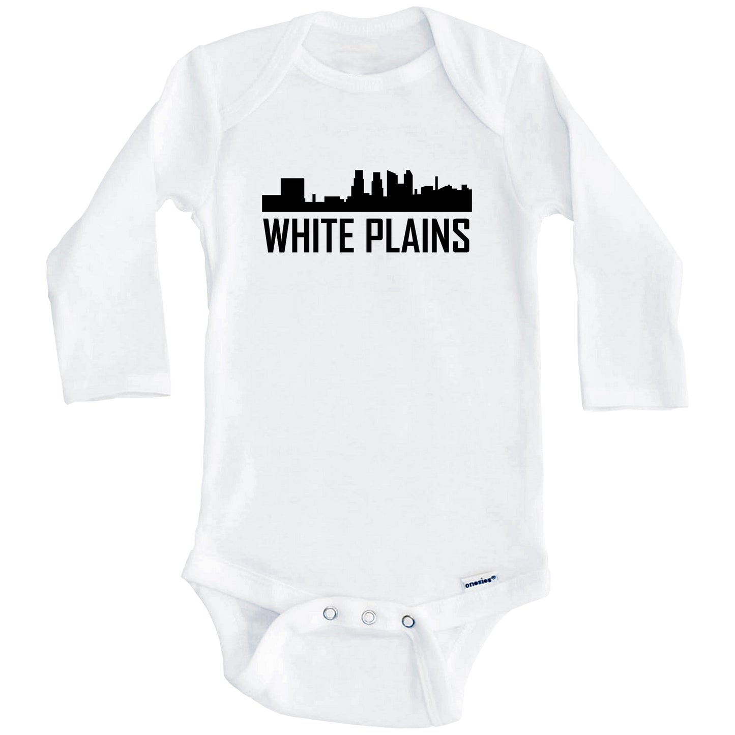 White Plains New York Skyline Silhouette Baby Onesie (Long Sleeves)