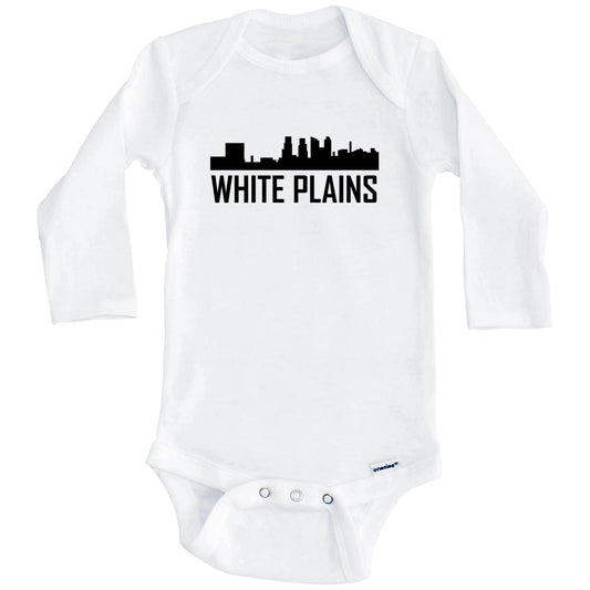 White Plains New York Skyline Silhouette Baby Onesie (Long Sleeves)