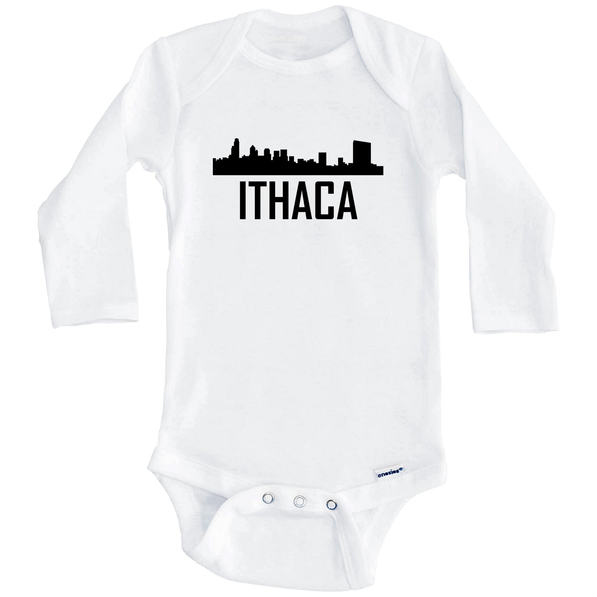 Ithaca New York Skyline Silhouette Baby Onesie (Long Sleeves)