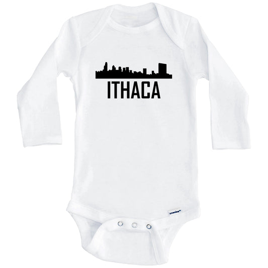 Ithaca New York Skyline Silhouette Baby Onesie (Long Sleeves)