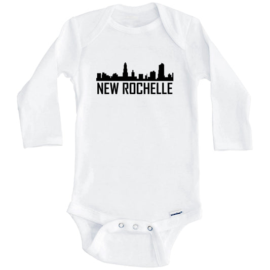 New Rochelle New York Skyline Silhouette Baby Onesie (Long Sleeves)