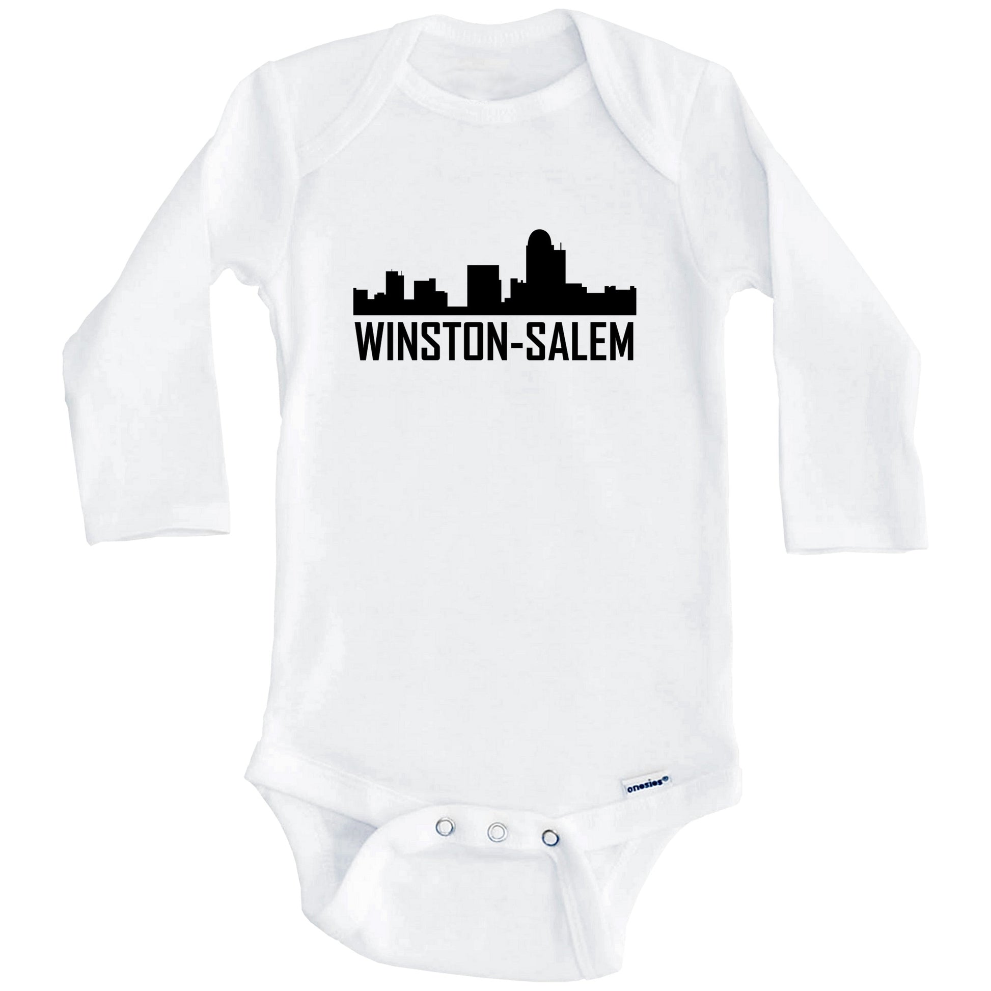Winston-Salem North Carolina Skyline Silhouette Baby Onesie (Long Sleeves)