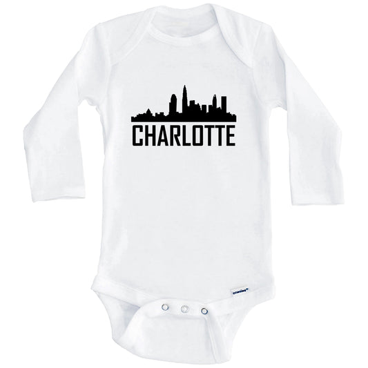 Charlotte North Carolina Skyline Silhouette Baby Onesie (Long Sleeves)