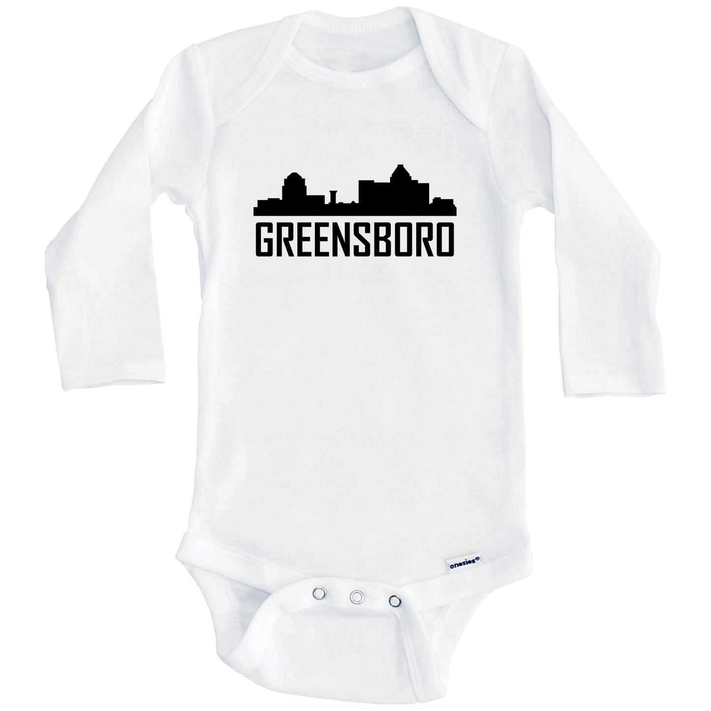 Greensboro North Carolina Skyline Silhouette Baby Onesie (Long Sleeves)